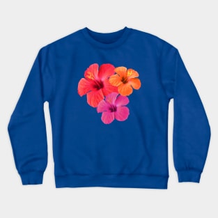 Red Orange Pink Hibiscus Flowers Crewneck Sweatshirt